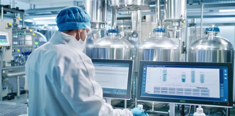 Scientist looking at data in lab