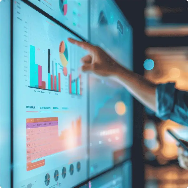 screen showing various bar and pie charts