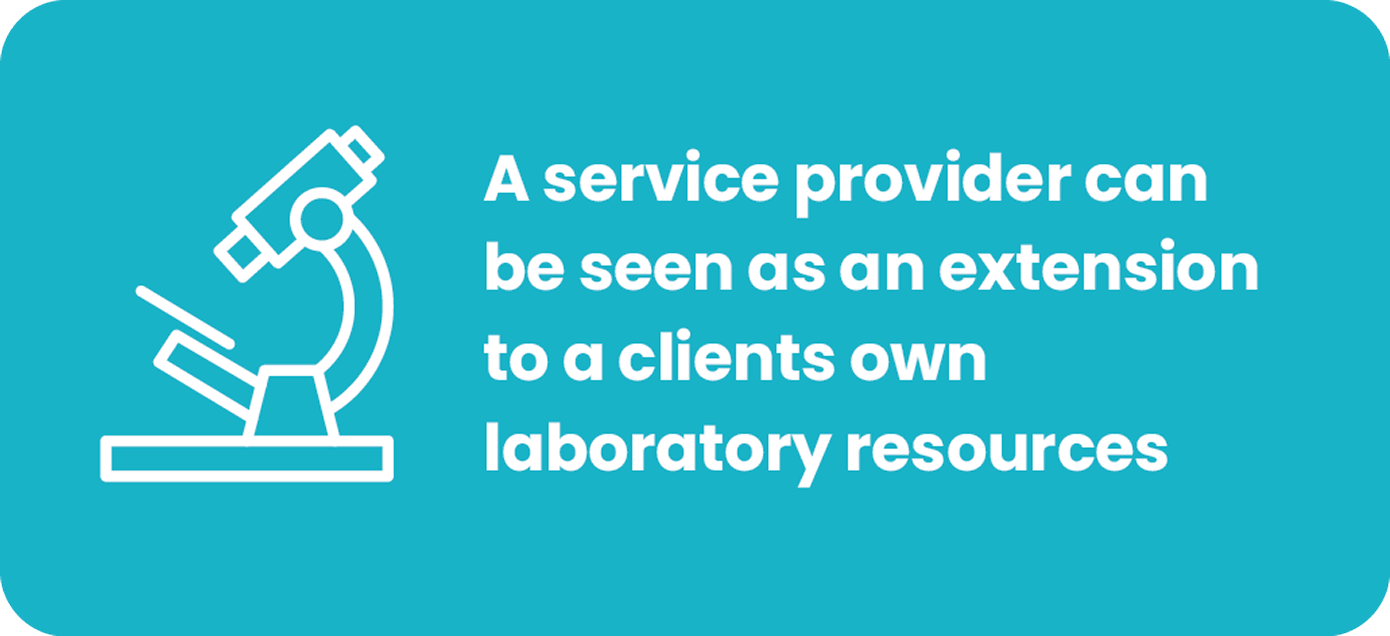 Illustration of a microscope with caption: A service provider can be seen as an extension to a clients own laboratory resources 